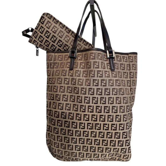 Fendi Zucca FF Logo Canvas Tote with Attached Pouch - Picture 5 of 15